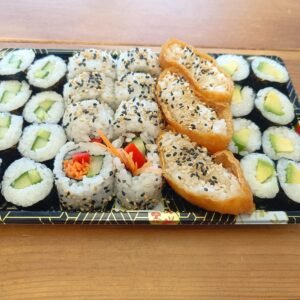 8x Vegetable Roll 8x Cucumber Maki 8x Avocado Maki 3x Plain Inari Topped with Sesame Seeds