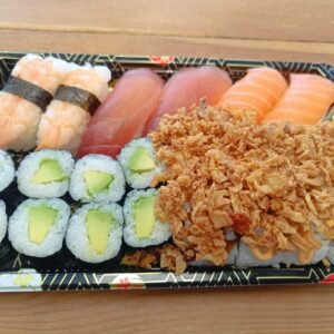 8x Salmon Crispy Onion Crunch Roll 2x Salmon Nigiri 2x Tuna Nigiri 2x Prawn Nigiri 8x Avocado Maki