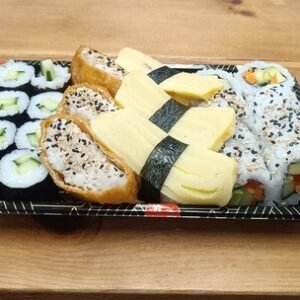8x Vegetable Roll 8x Cucumber Maki 3x Tamago (Omelette) Nigiri 3x Plain Inari Topped with Sesame Seeds