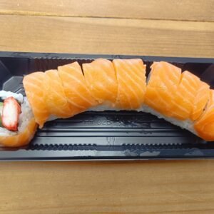 California Sushi Roll & Topped with Salmon - 8 Pieces Crab Sticks Cucumber Avocado  Topped with Salmon
