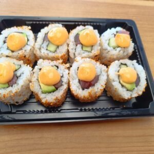 Spicy Tuna Roll Tuna, Cucumber, Avocado and Sesame Seeds Topped With Spicy Mayo
