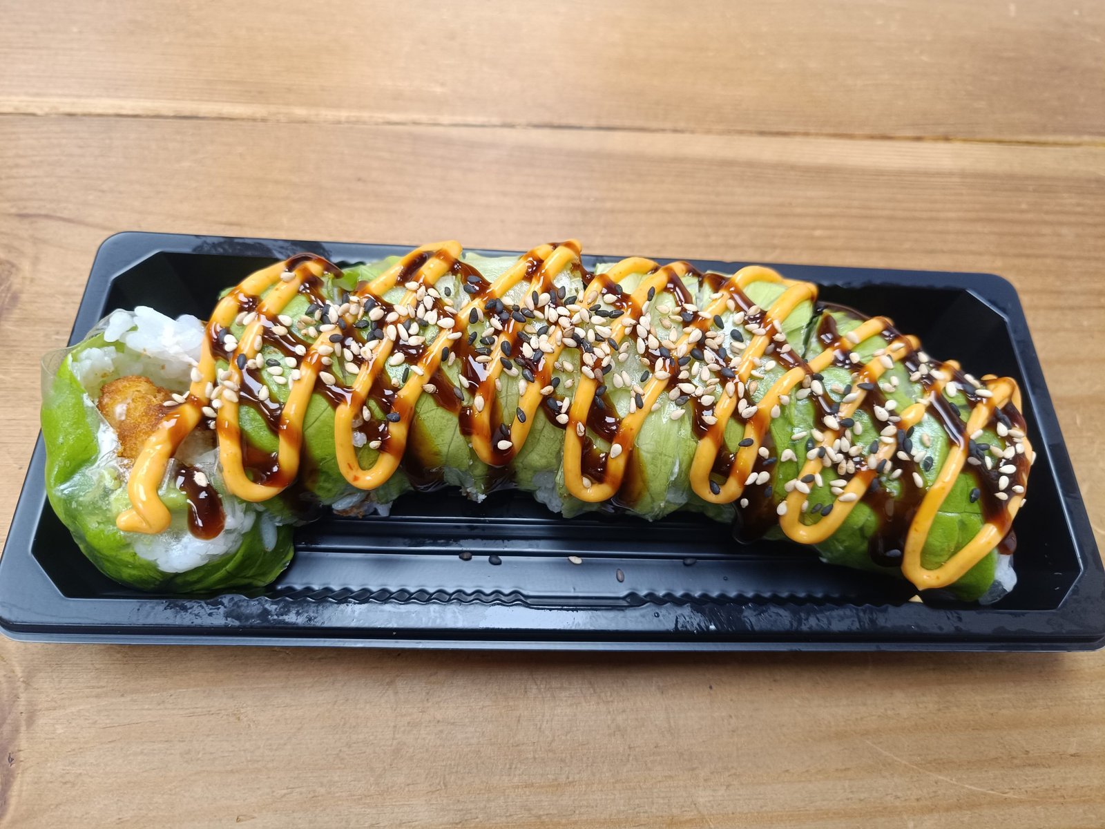 Chicken Breast Lettuce Cucumber Cream Cheese Avocado Topped With Teriyaki Sauce, Spicy Mayo & Sesame Seeds