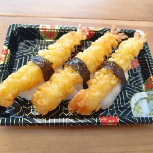 Prawn Tempura served on hand-pressed rice