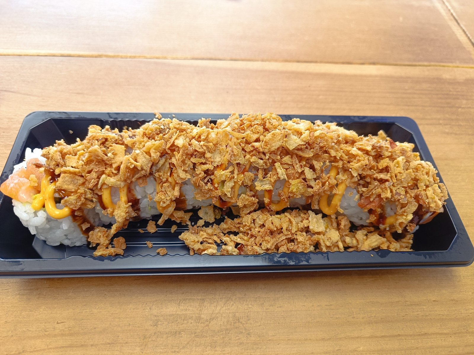 Salmon, Cucumber, Avocado, Topped With Spicy Mayo, Teriyaki Sauce & Crispy Onion