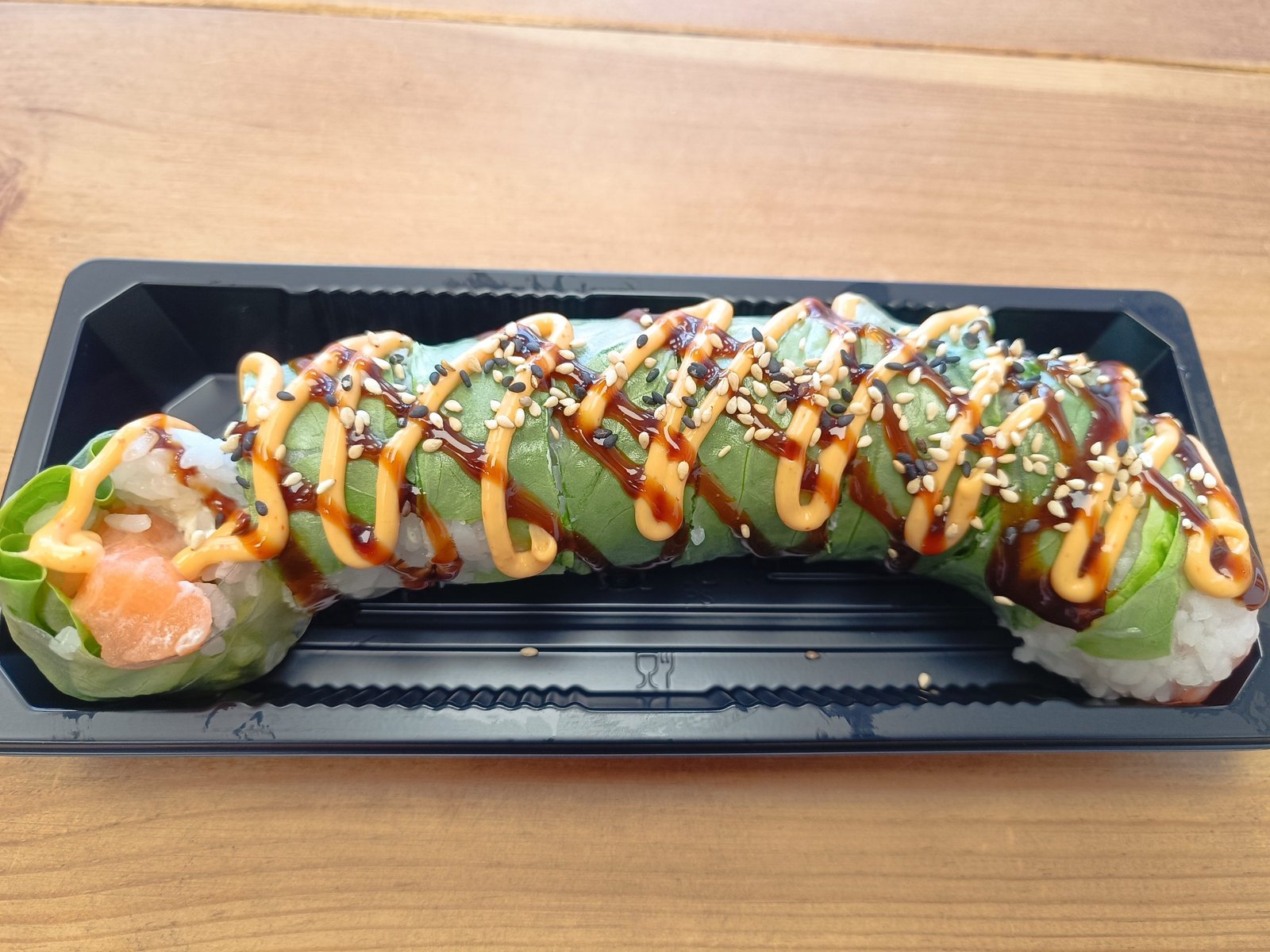 Lettuce Cucumber Cream Cheese Avocado Topped With Teriyaki Sauce, Spicy Mayo & Sesame Seeds