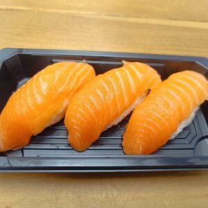 Salmon Nigiri Raw Fish- 3 PCS A freshly sliced salmon served on hand-pressed rice