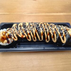 Teriyaki Salmon Roll - 8 Pieces Home-Made Teriyaki Salmon - Cooked Cucumber Avocado Topped with Teriyaki Sauce, Spicy Mayo & Sesame Seeds